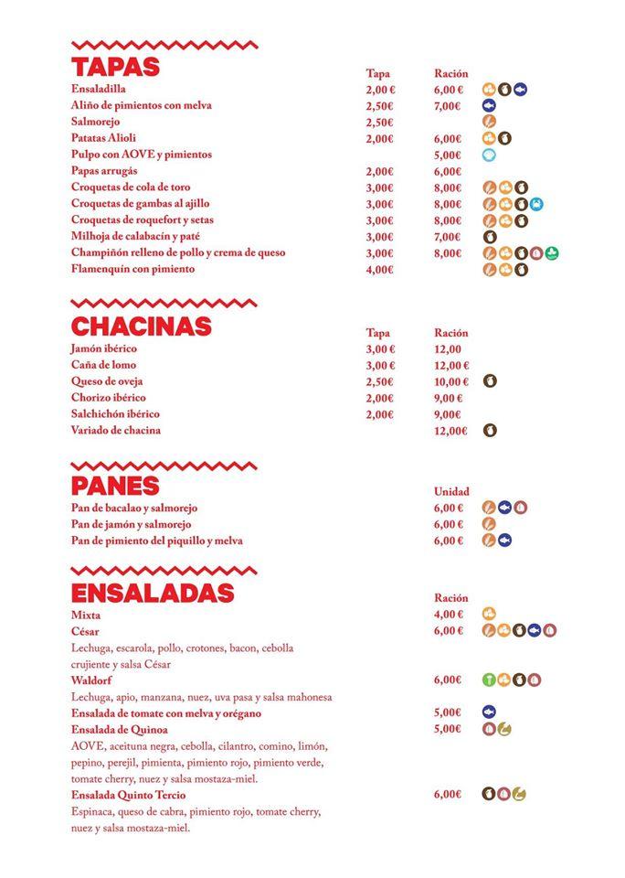 Menu at Quinto Tercio restaurant, Mairena del Aljarafe