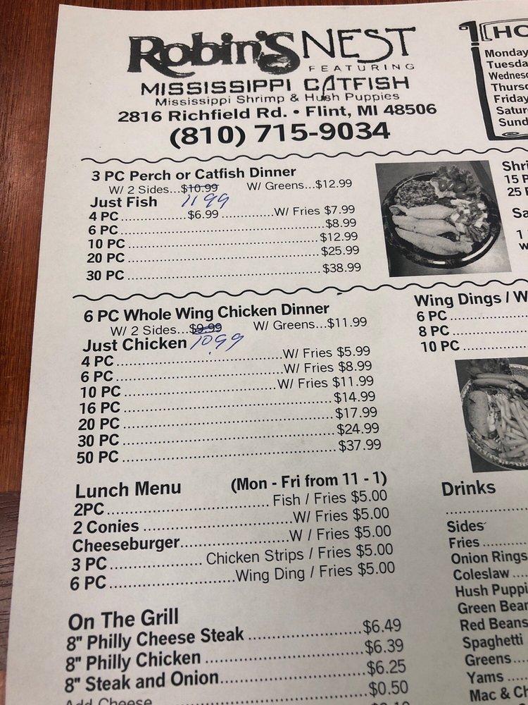 Menu at Robin's Nest restaurant, Flint