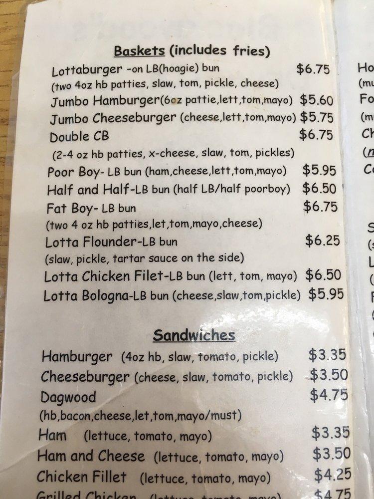 Menu at Blackwood's DriveIn restaurant, Kings Mountain
