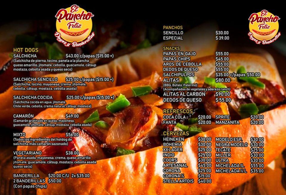 Menu at El Pancho Felíz restaurant, Ensenada