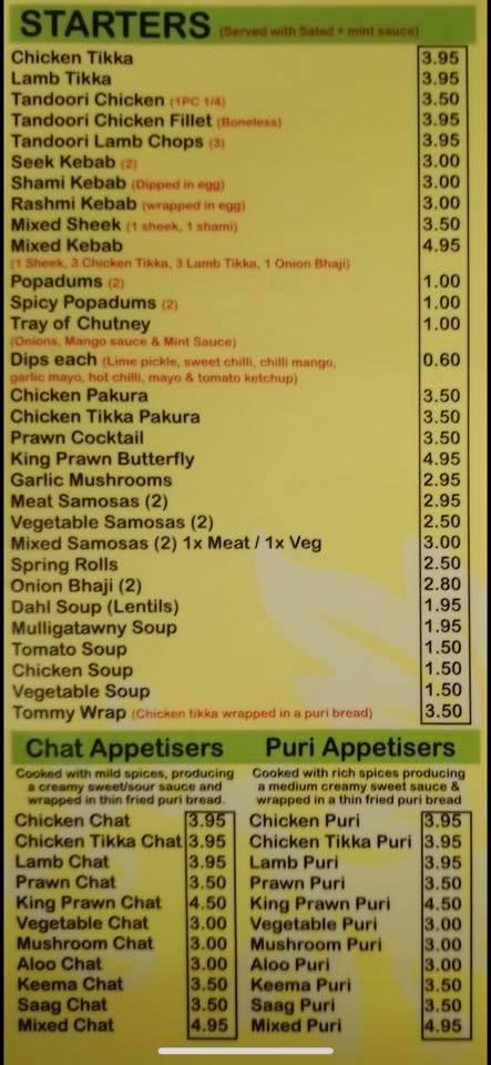 Menu At Ashas Indian Tandoori Restaurant Rhyl