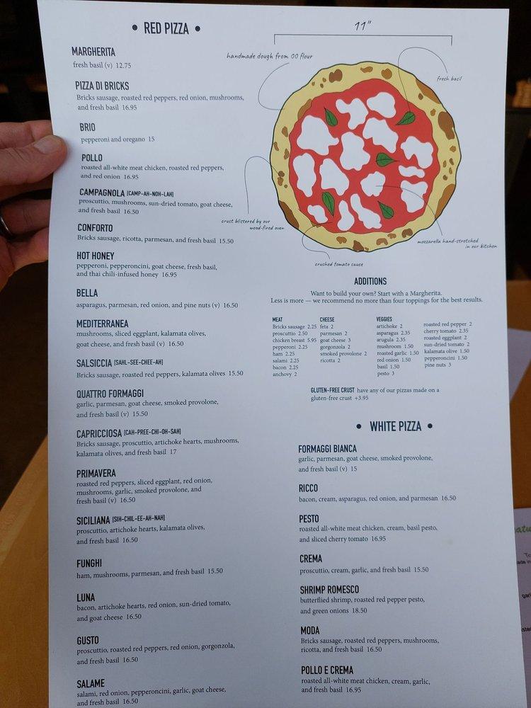 Menu at Bricks Neapolitan Pizza pizzeria, Hudson