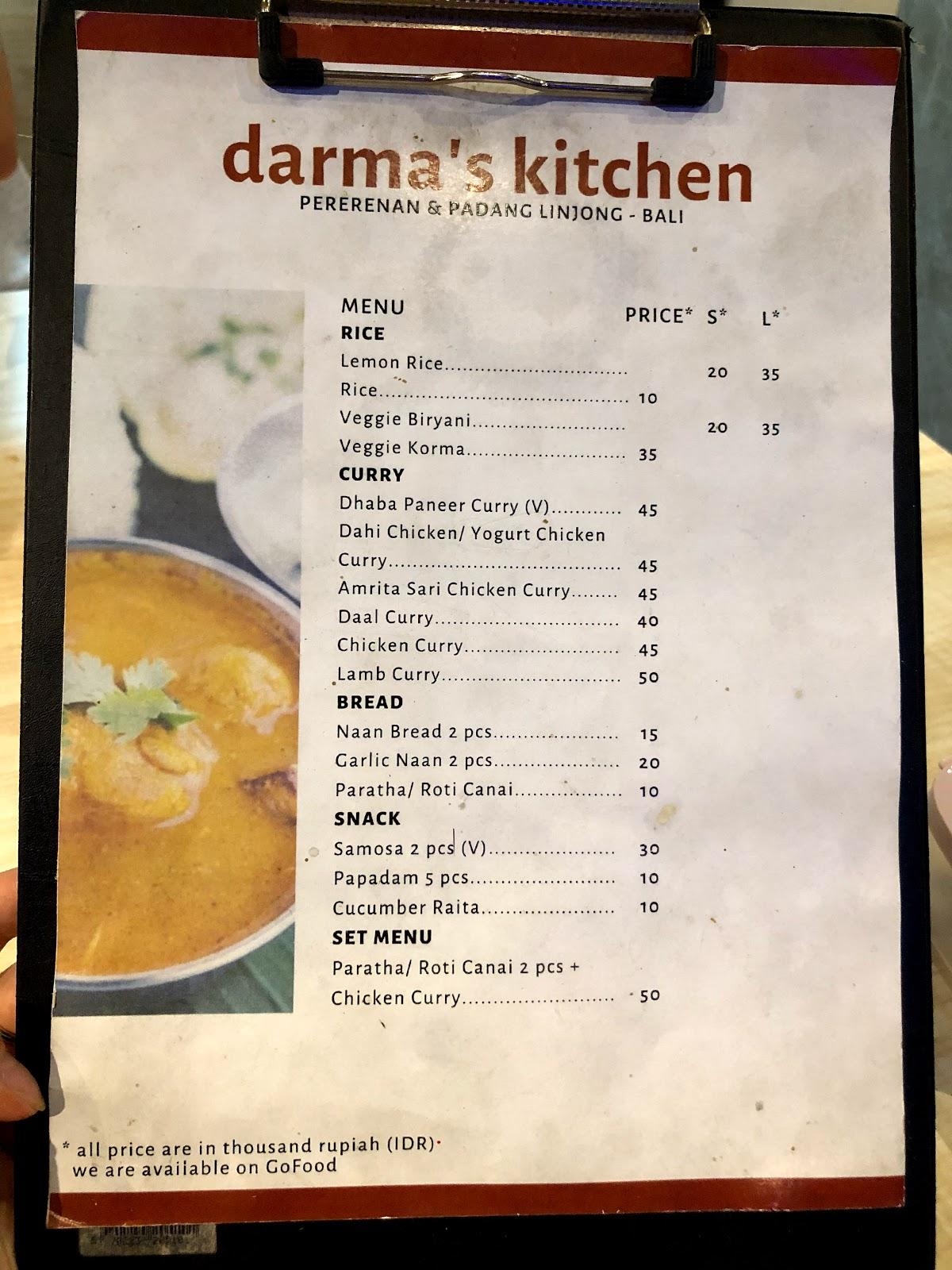Menu at Darma's kitchen Padang linjong restaurant, Mengwi