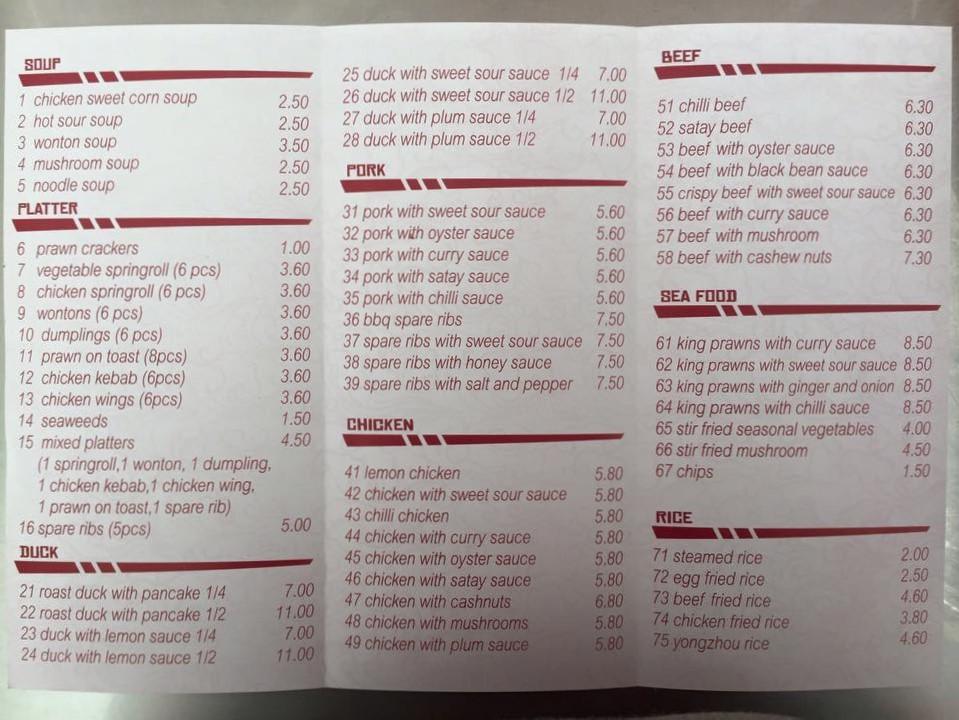 Menu at Kung Fu Chinese Take Away restaurant, HazZebbug