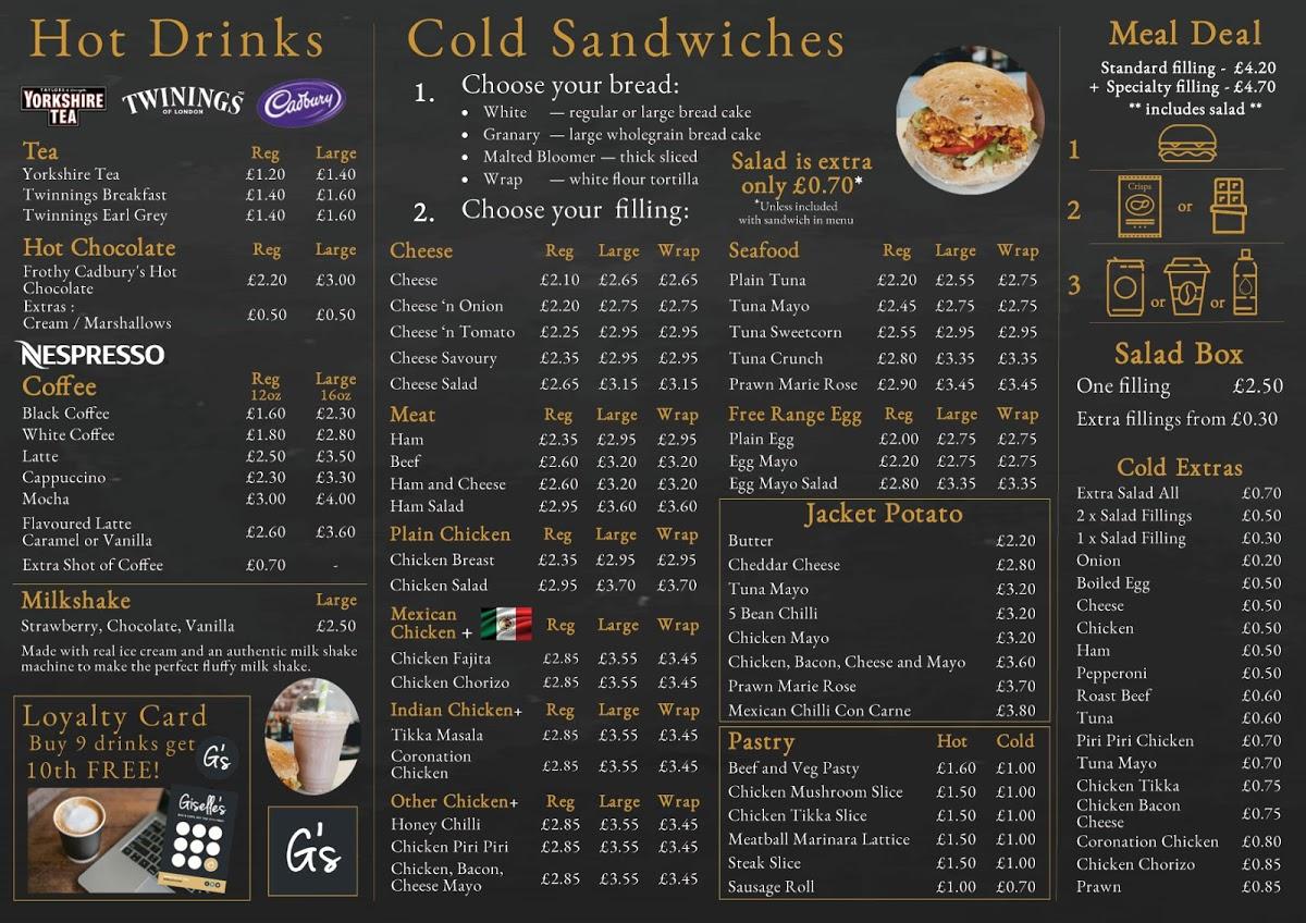 Menu at Giselle's Café cafe, Hull