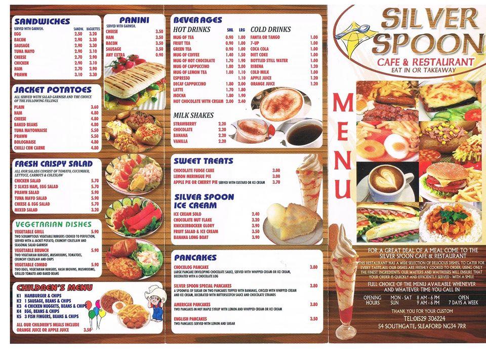 Menu at Silver Spoon cafe, Sleaford