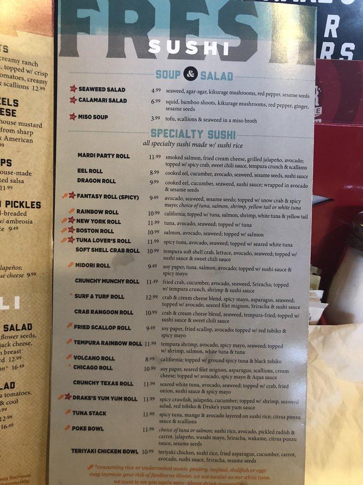 Menu at Drake's Knoxville restaurant, Knoxville