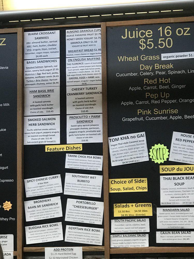 Menu at Happy Belly eatery + juice bar,