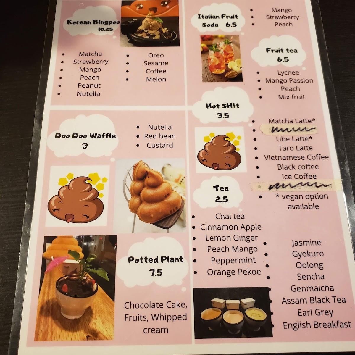Menu at Poop Café, Toronto