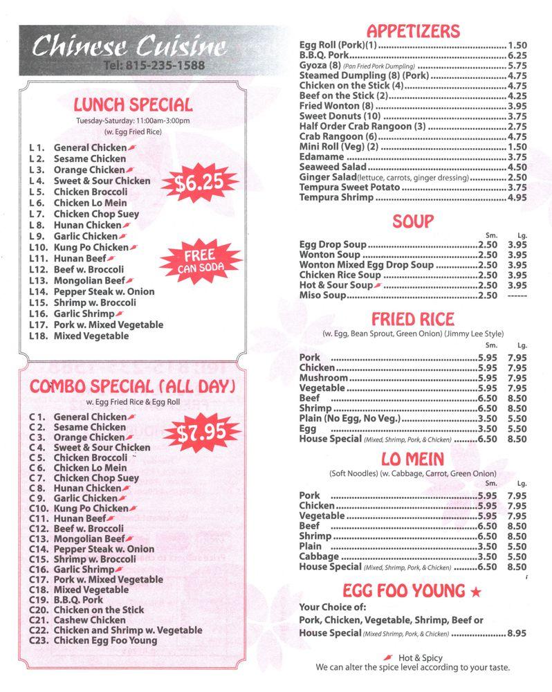 Menu at Asia Cafe, Freeport