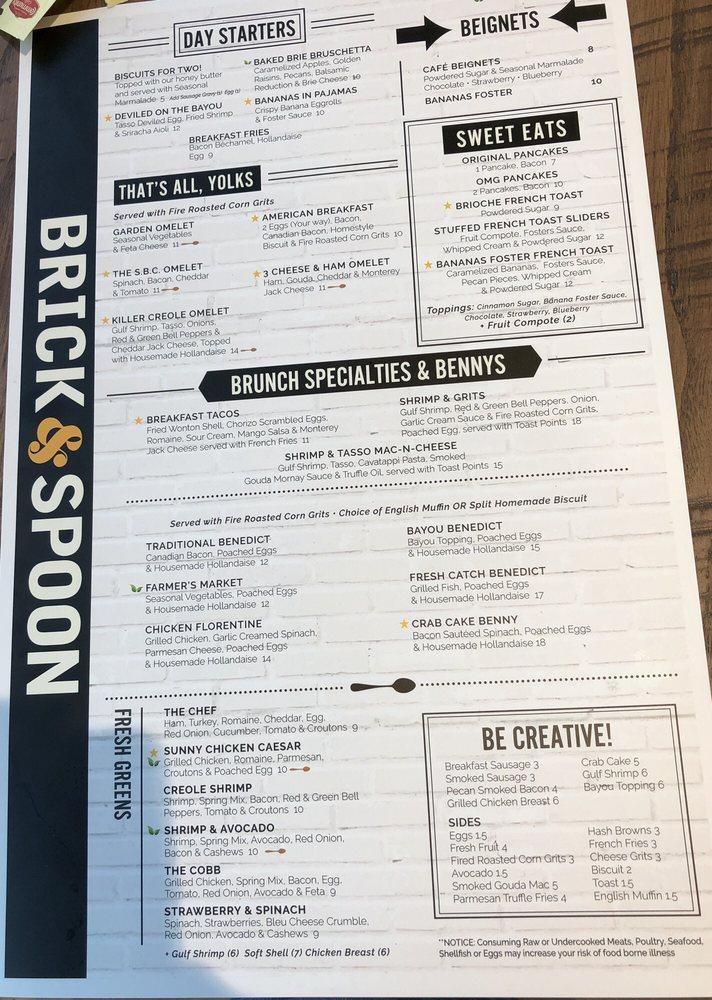 Menu at Brick & Spoon restaurant, Biloxi