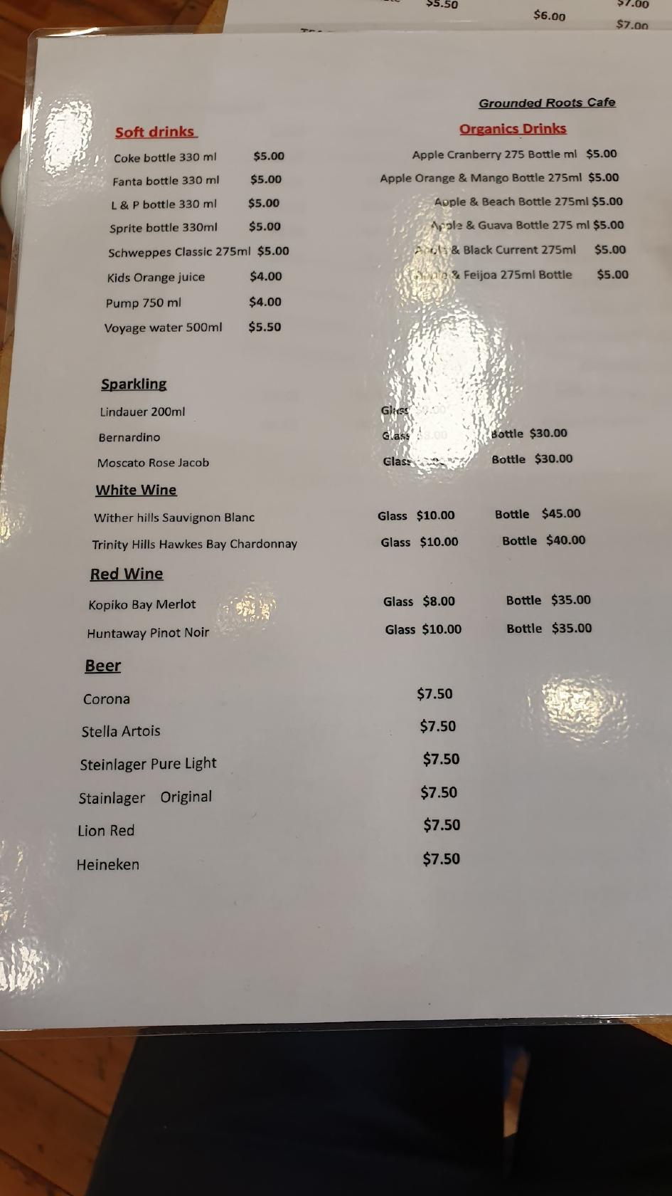Menu at Grounded Roots Cafe Restaurant and Bar, Auckland