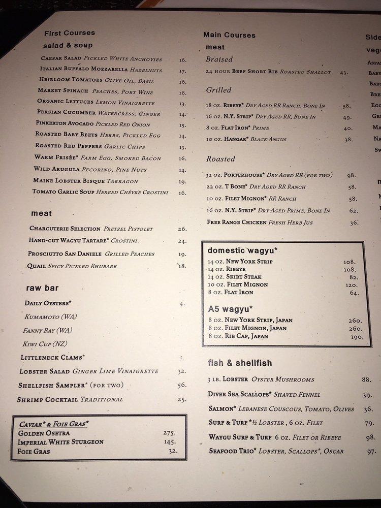 Menu at Tom Colicchio's Craftsteak steakhouse, Las Vegas