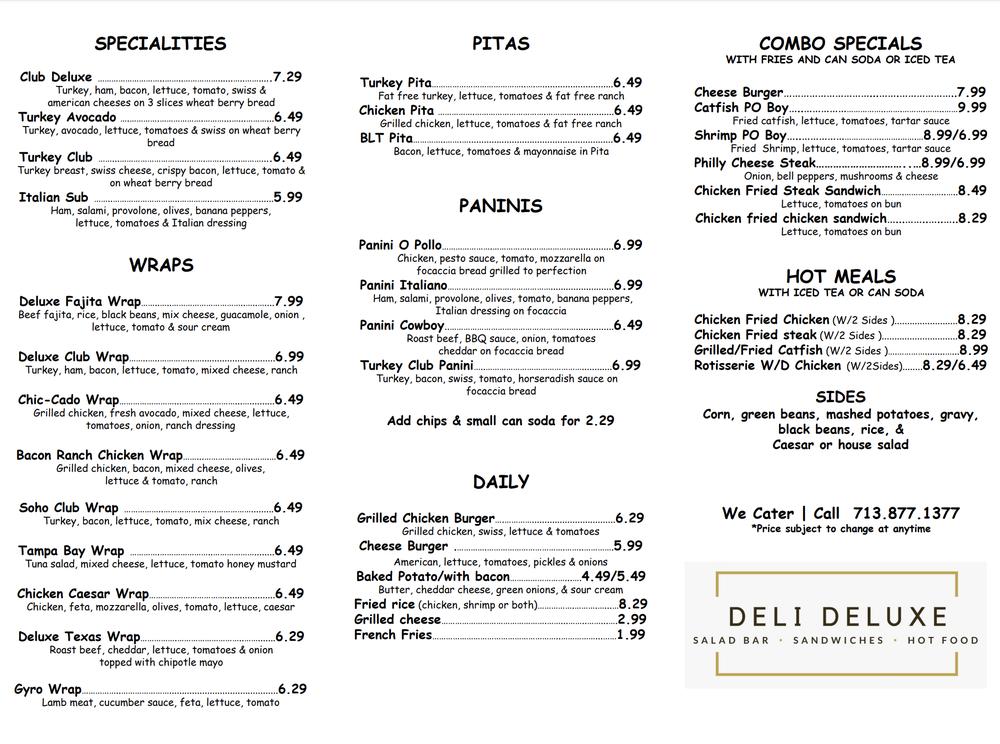 Menu at Deli Deluxe, Houston, Post Oak Pl Dr UNIT 144