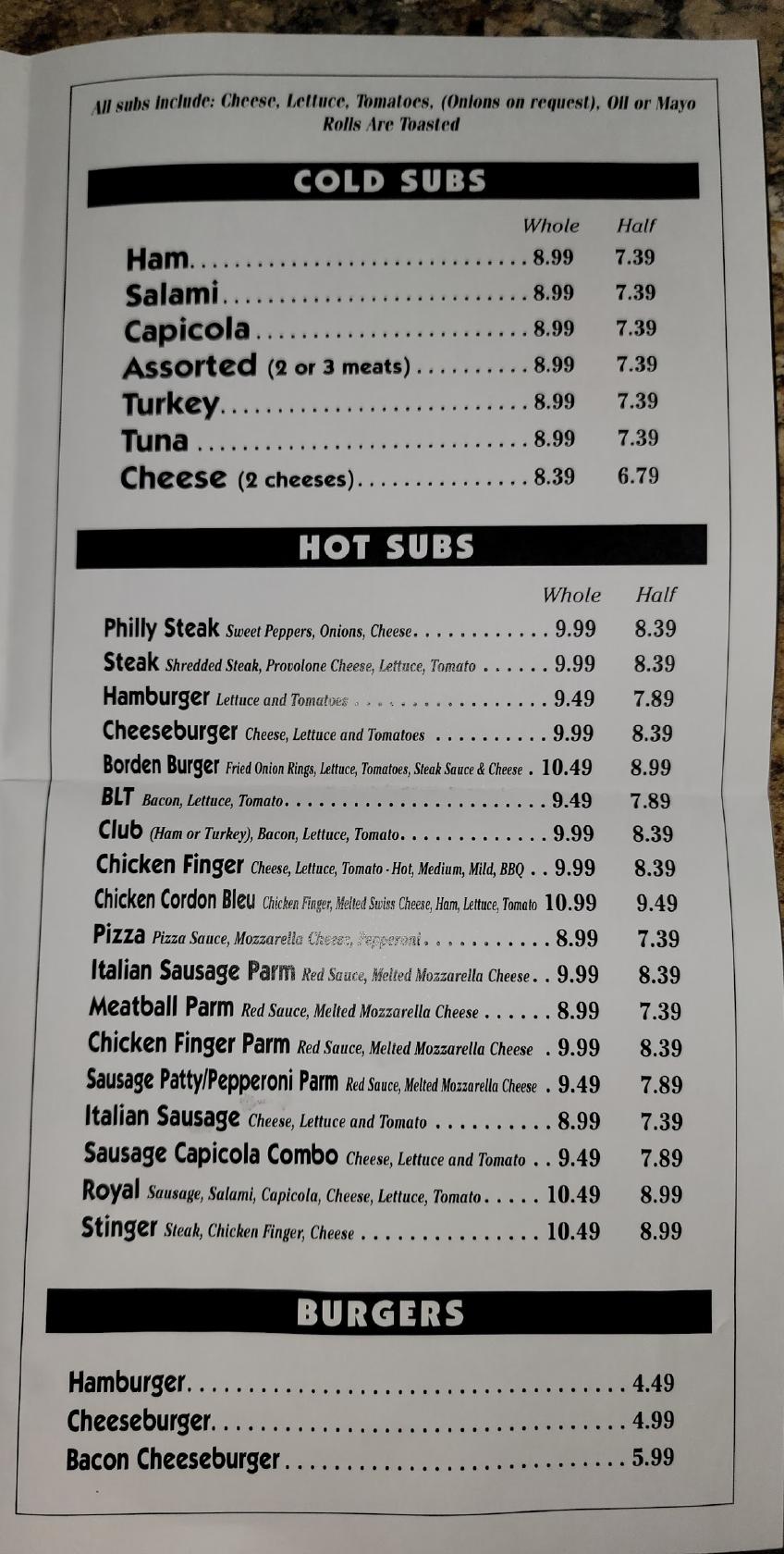 Menu at Pizza Factory and Ice Cream restaurant, West Seneca, 444 Borden Rd