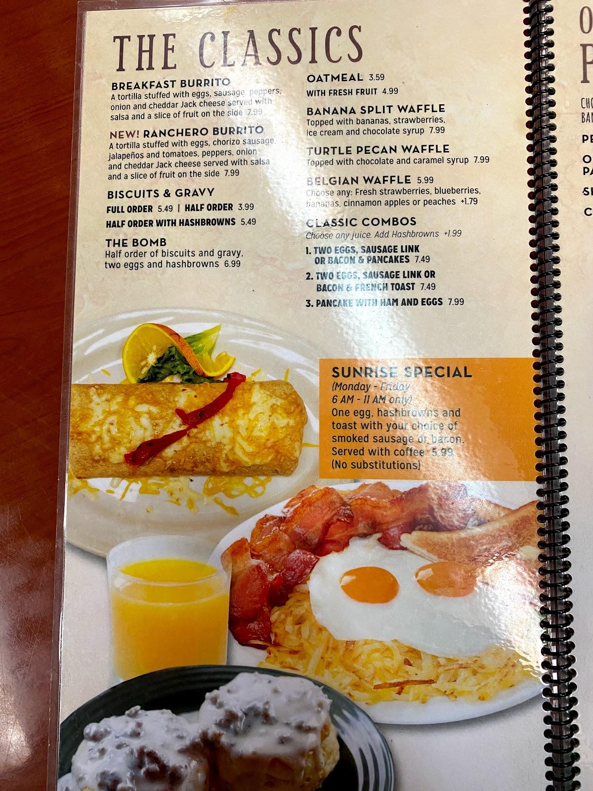 Menu at Sunrise House of Pancakes restaurant, Walkerton