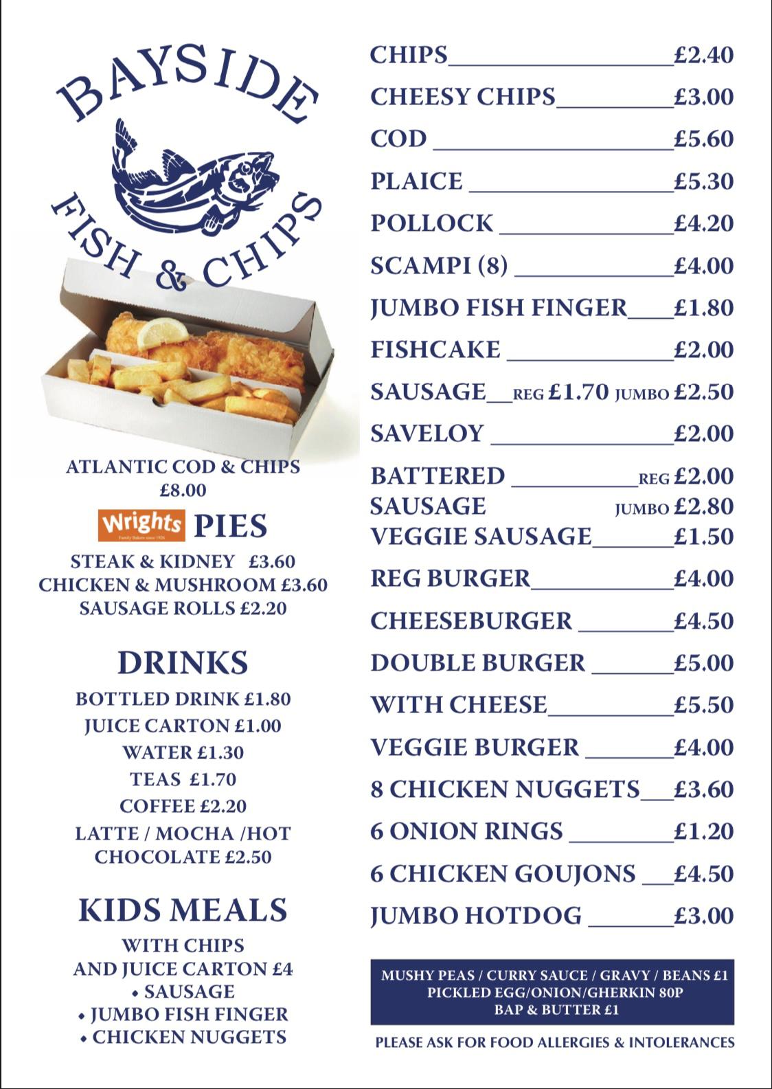 Menu at Bayside Fish & Chips restaurant, Shanklin