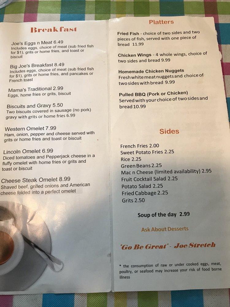 Menu at Joe Mama's Kitchen restaurant, Harrisburg, 2233 Derry St