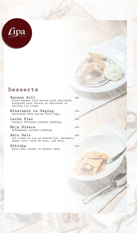 Menu at Lipa Grill restaurant, Makati