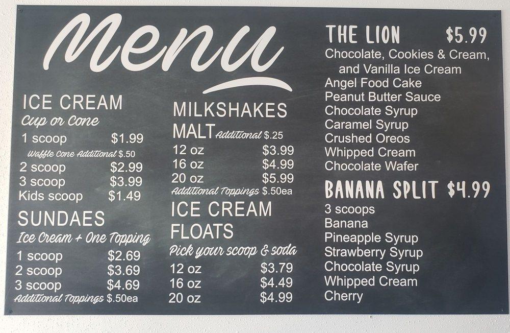 Menu at Scoops on the Square, Lockhart