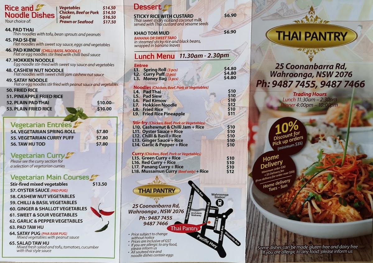 Menu at Thai Pantry restaurant, Wahroonga