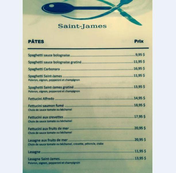 Menu au Restaurant Saint James au bar de l'eau,