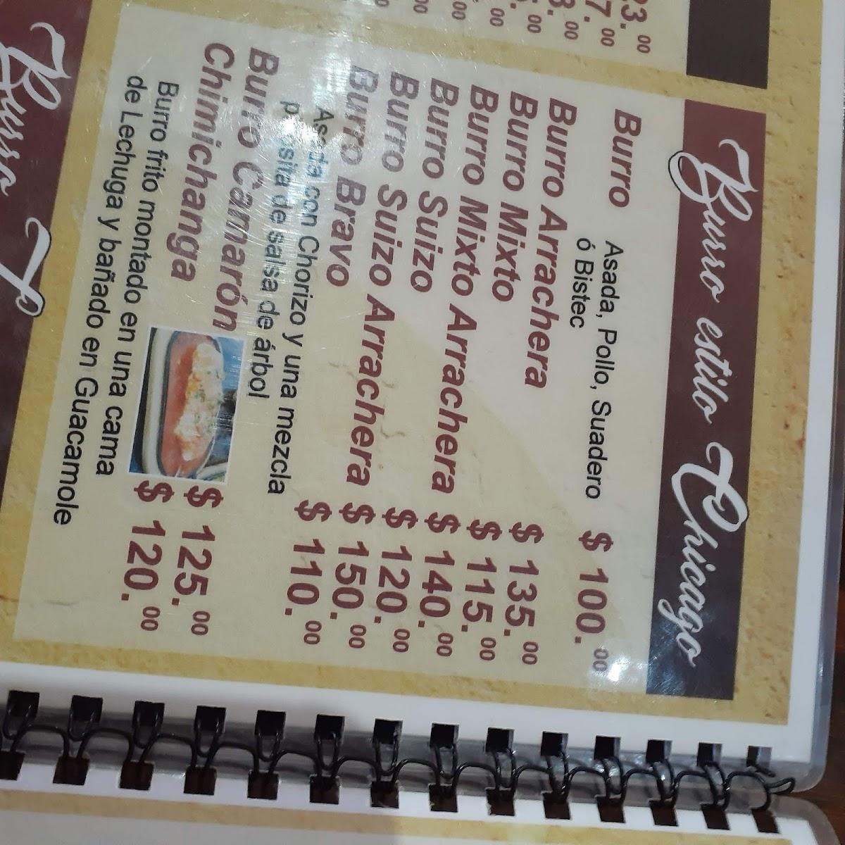 Menu at Luna restaurant, Durango