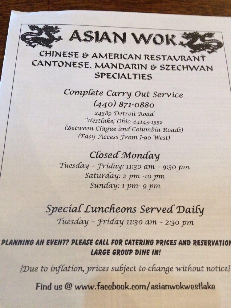 Menu at Asian Wok Chinese Restaurant, Westlake