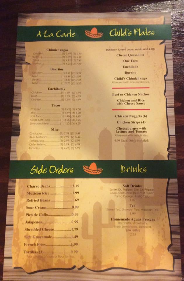 Menu at Serranos Mexican Grill restaurant, Conway