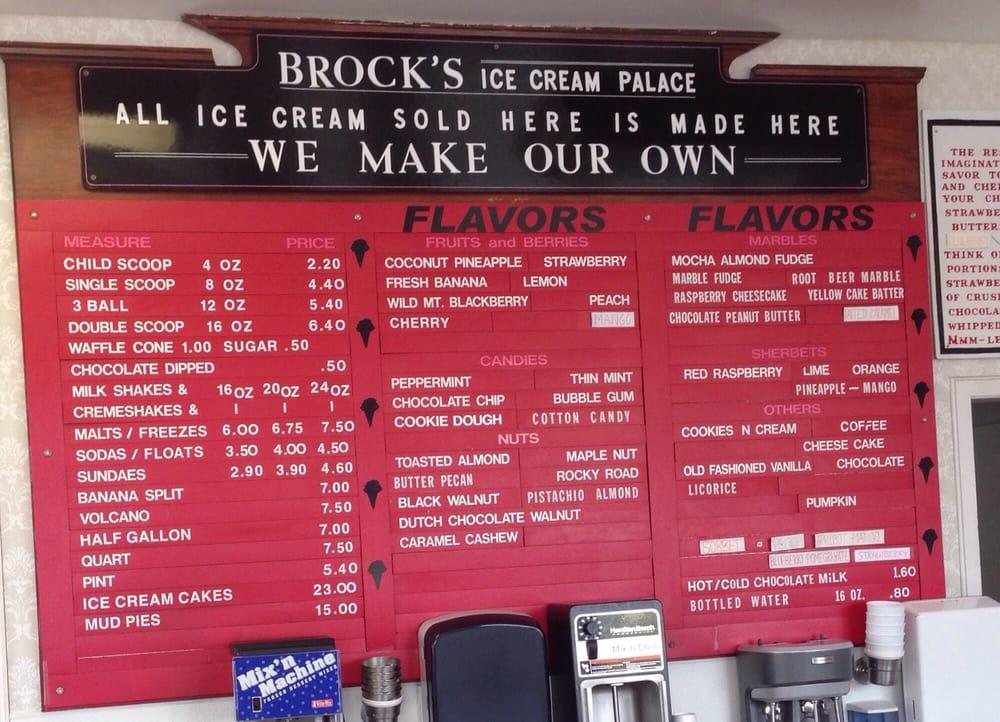 Carta de Brock's Ice Cream, Yuba City