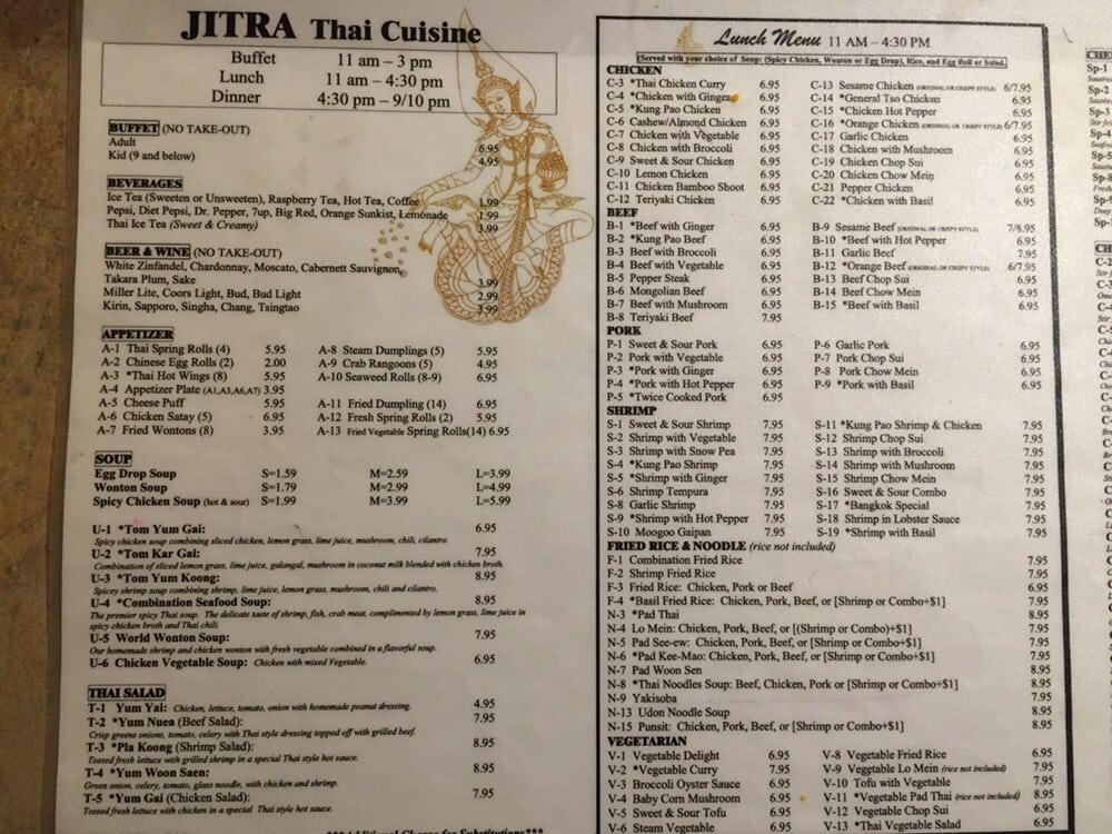 Menu at Jitra Thai Cuisine restaurant, Del Rio