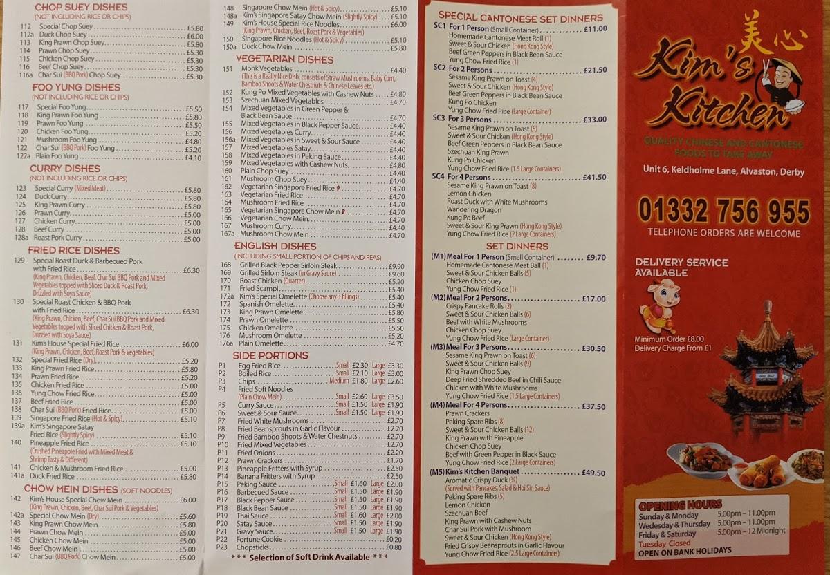Menu at Kim's kitchen fast food, Derby
