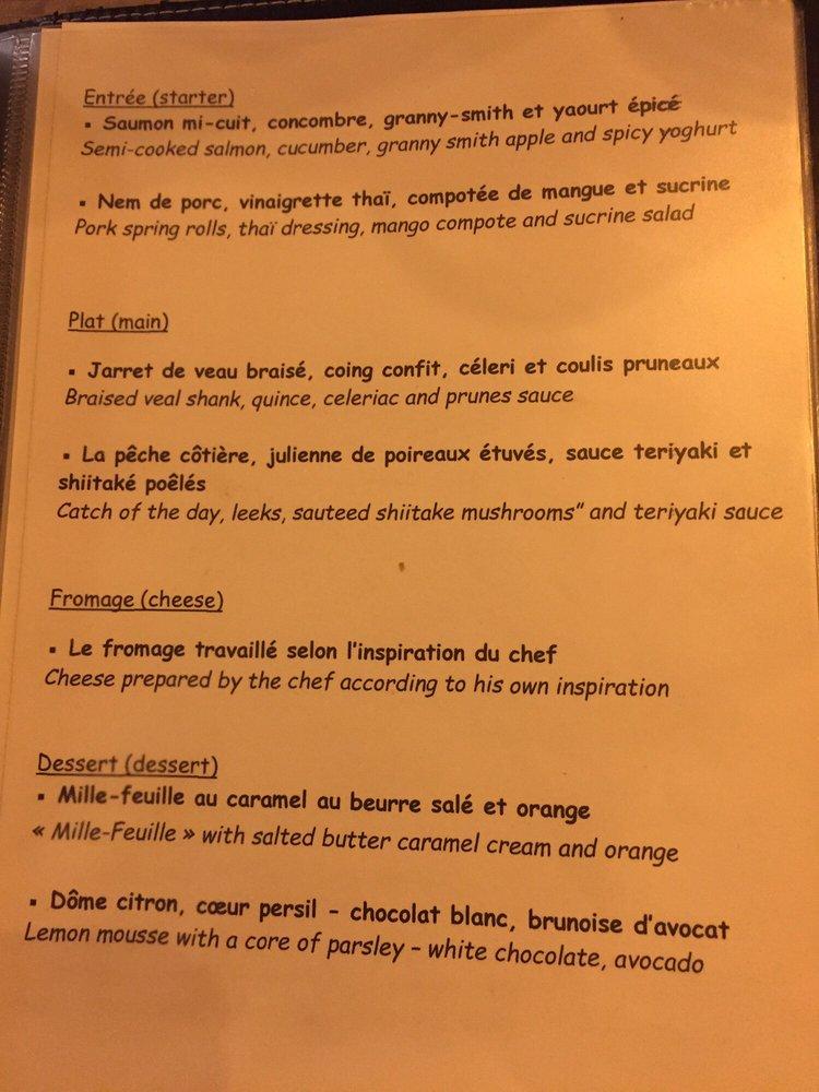 Menu at L'Alcôve restaurant, Bayeux