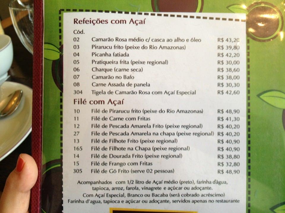 Menu at Point do Açaí restaurant Belém Boulevard Castilho Franca 744