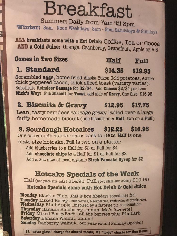 Menu at Talkeetna Roadhouse pub & bar, Talkeetna
