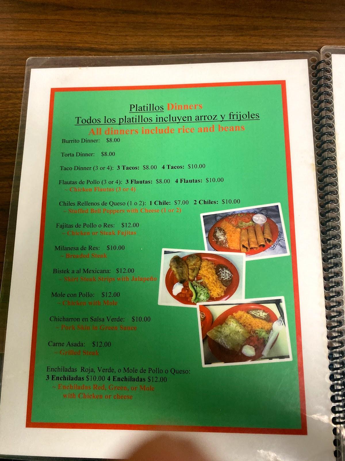 Menu at Algonquin Mexican Restaurant, Algonquin