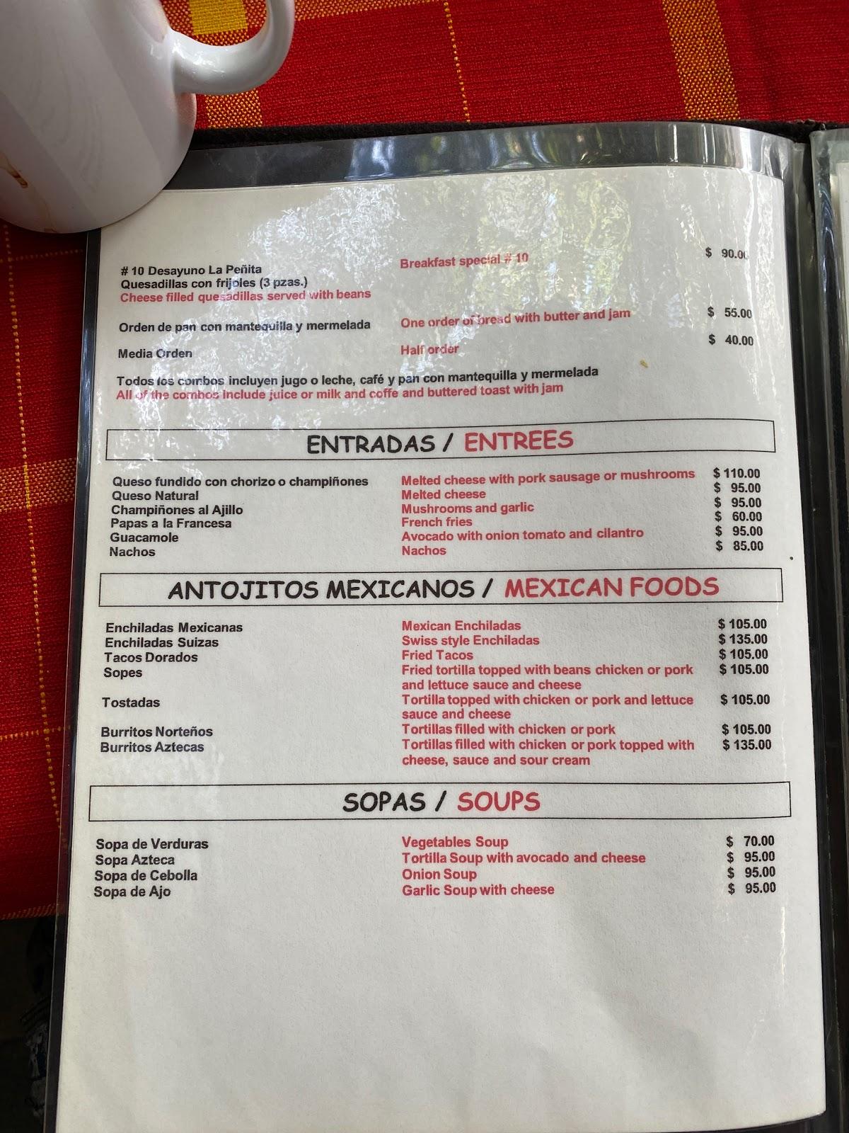 Menu at La Piña Loca restaurant, Rincón de Guayabitos