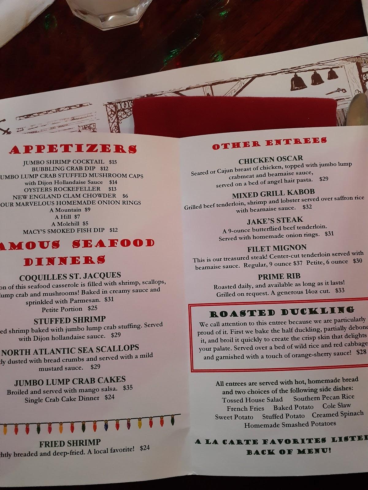 Menu at Ocean Grill steakhouse, Vero Beach, Beachland Blvd