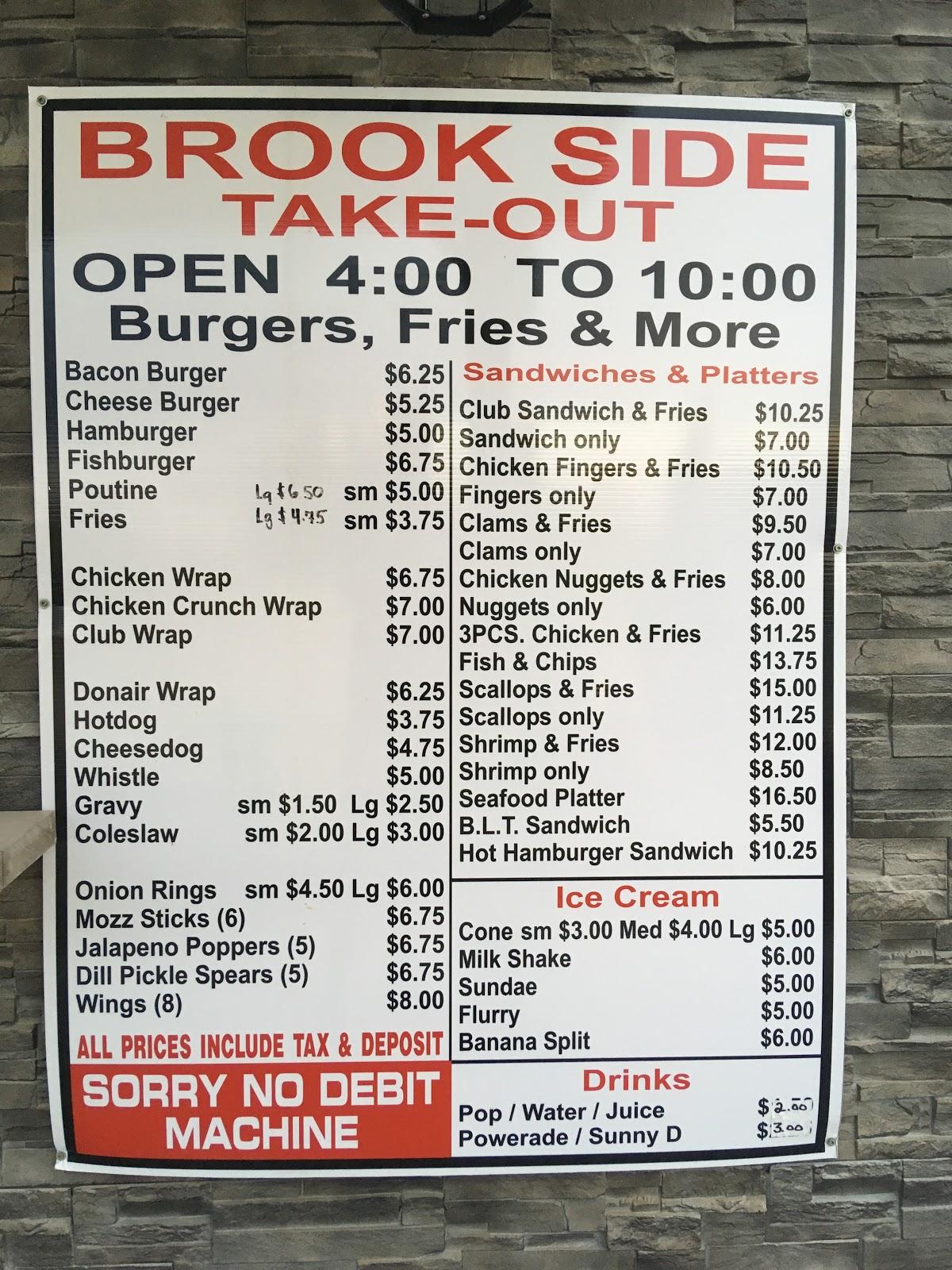 Menu at Brookside Take Out restaurant, Ingonish