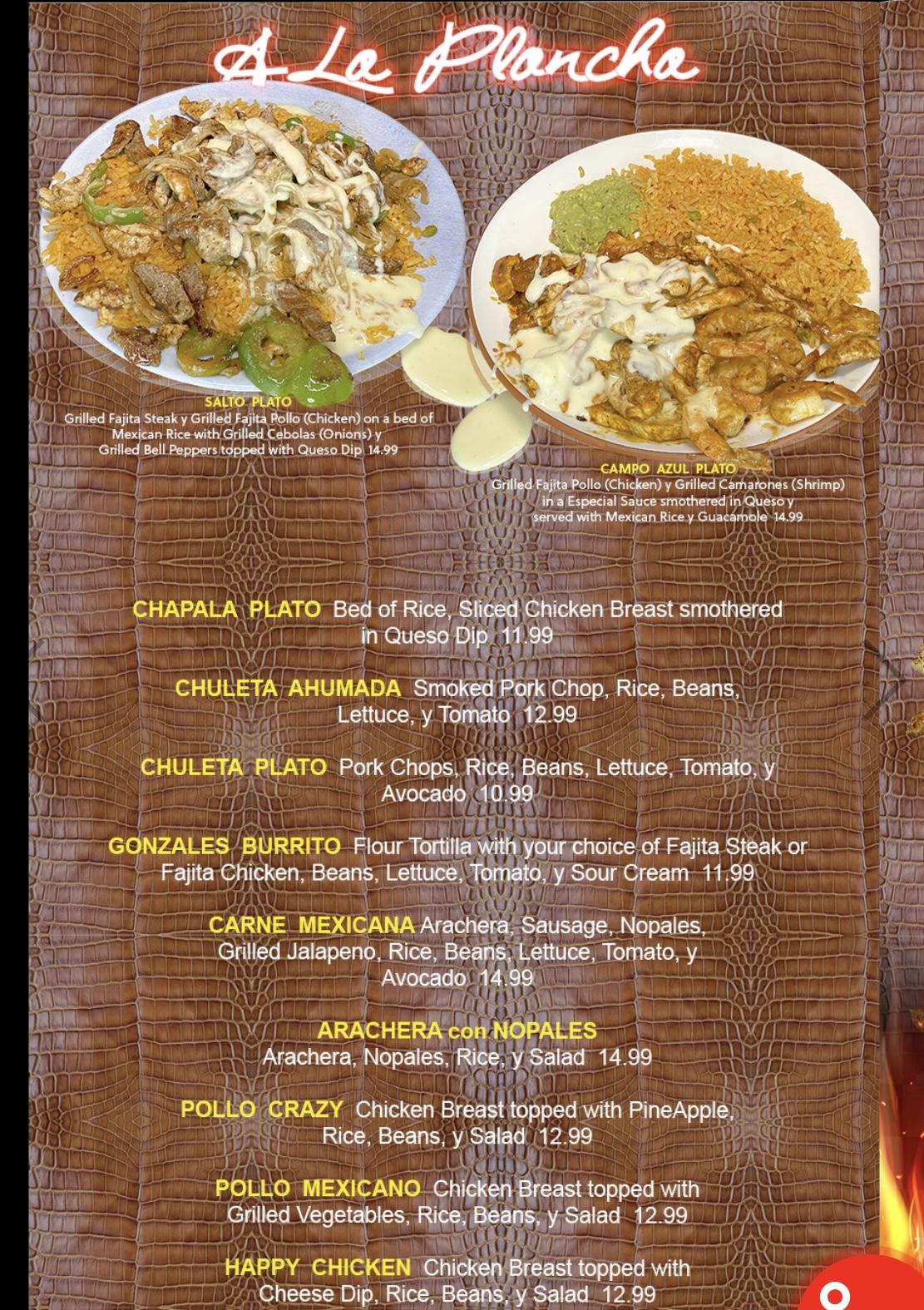 Menu at Campo Azul Mexican Restaurant & Bar, Odessa