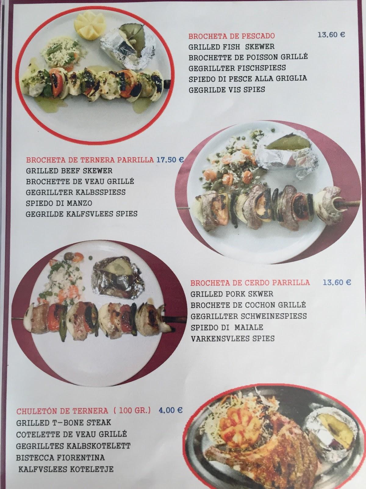 Menu at Restaurante la Paella, Torremolinos