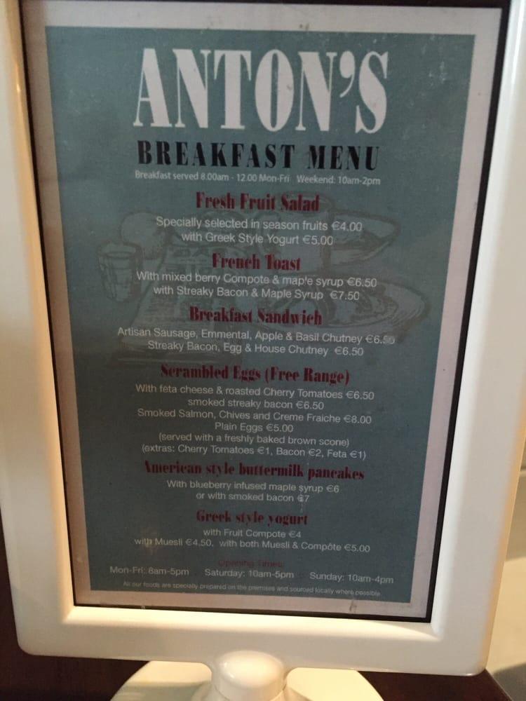 Menu at Antons cafe, Galway, 12 Father Griffin Rd