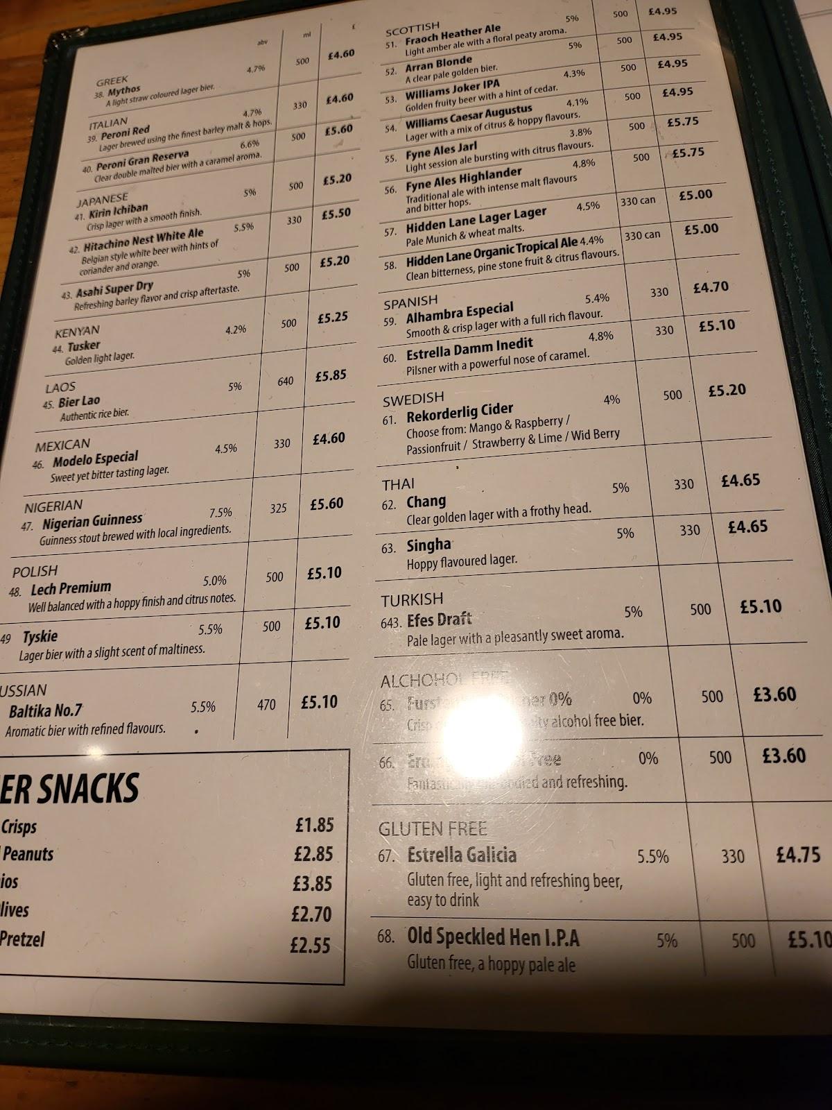 Menu at Bier Halle pub & bar, Glasgow, 9 Gordon St