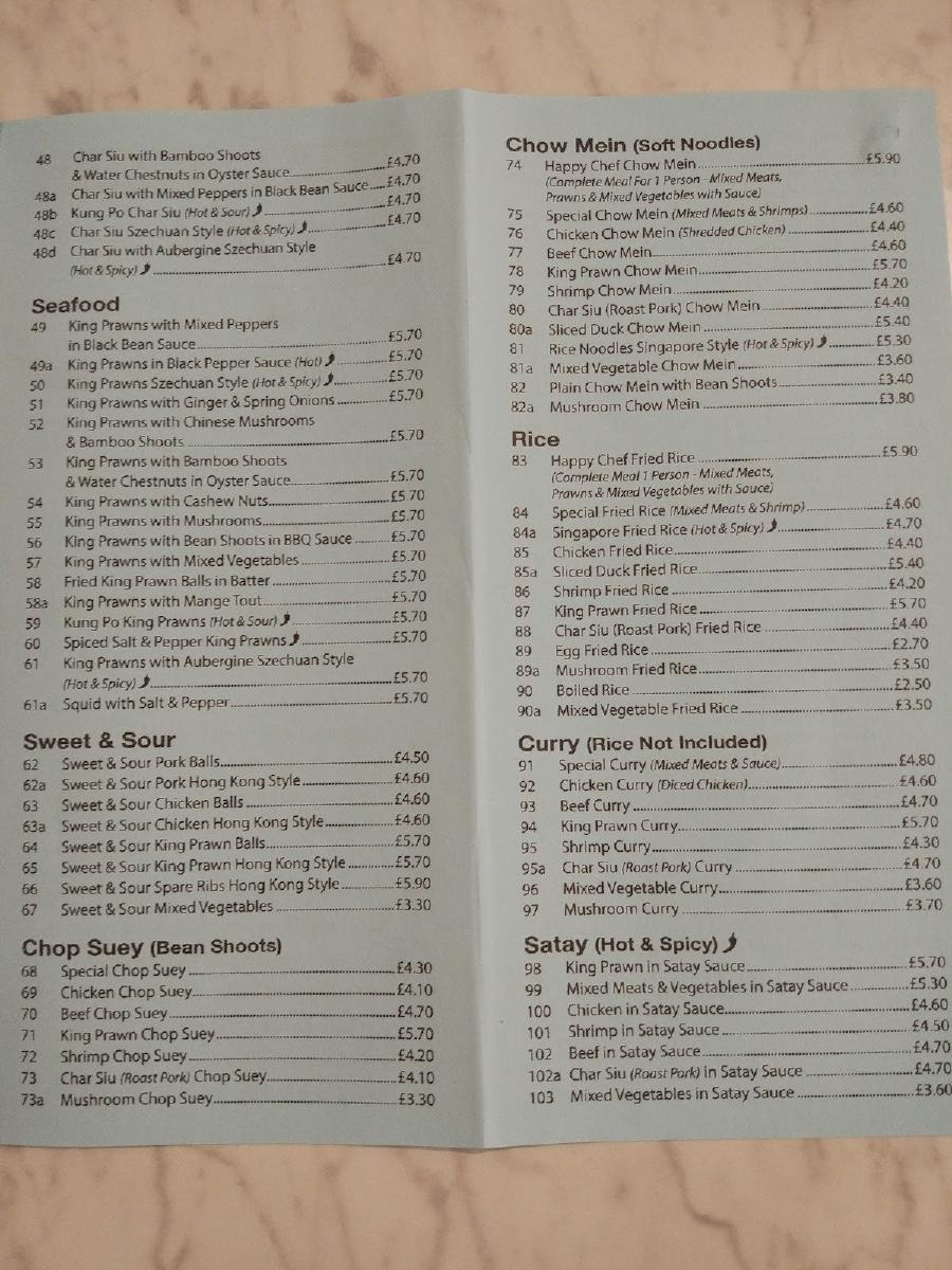 Menu at The Happy Chef Chinese fast food, Seaford