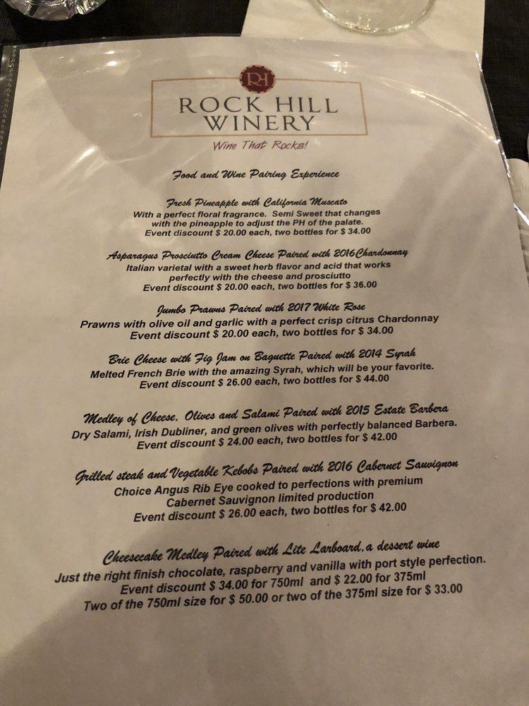 Menu at Rock Hill Winery, Loomis