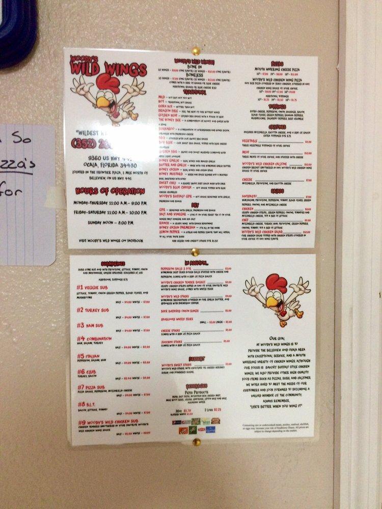 Menu at Woody's pizzeria, Ocala