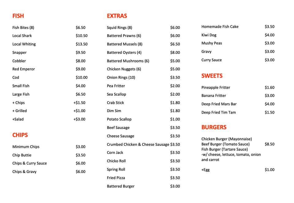 Menu at Arcade Fish & Chip Shop fast food, Rockingham, 3/18 Railway Terrace