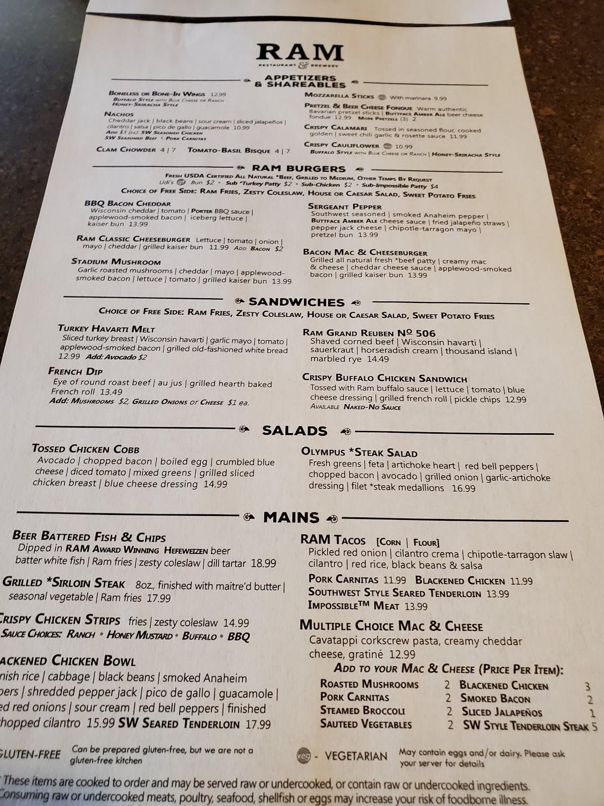 Menu at Ram Restaurant & Brewery, Meridian, E Pine Ave