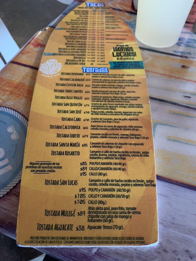 Menu at Taco Baja restaurant, Ciudad Juarez