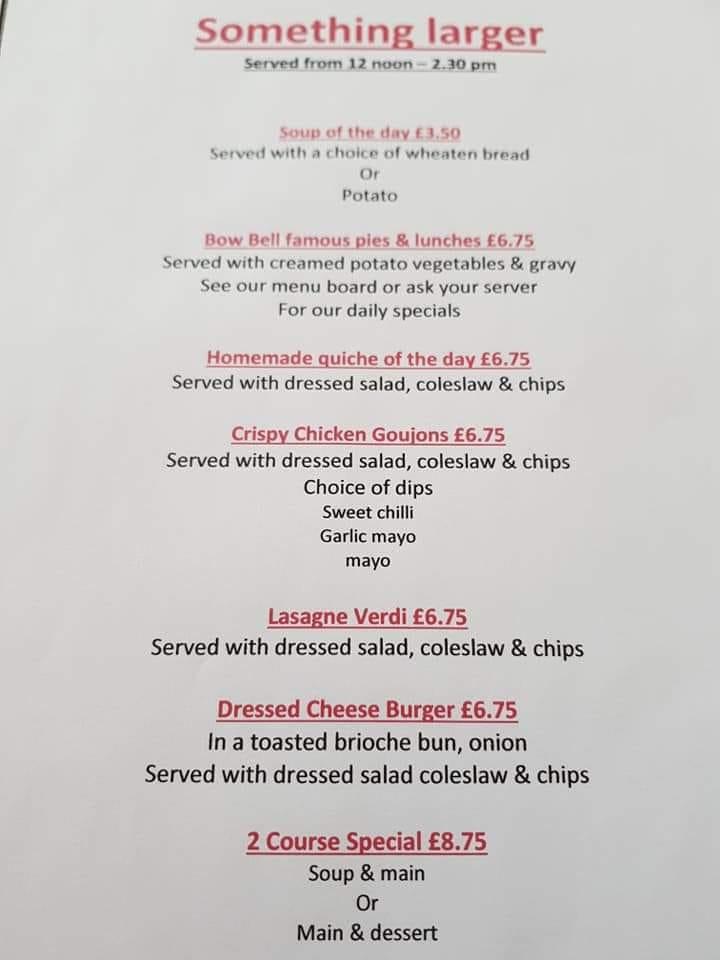 Menu at Bow Bells cafe, Donaghadee